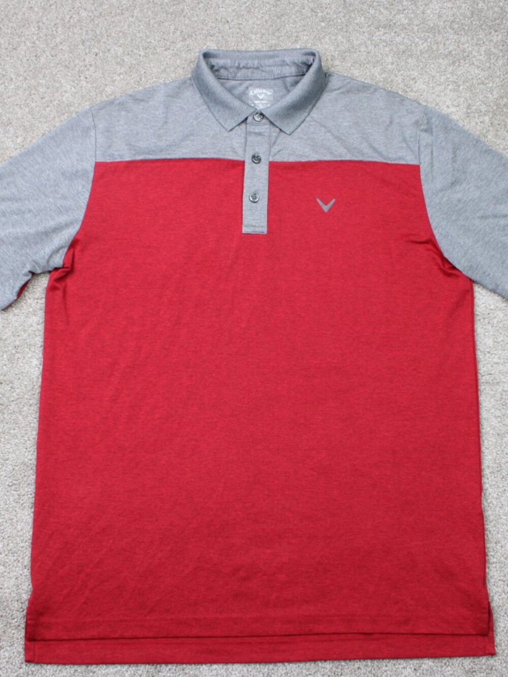 Callaway Polo Shirt Mens Medium Red/Gray Colorblock Opti-Dri Golf Short Sleeve